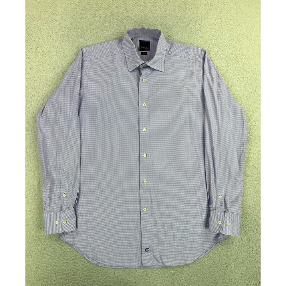 David Donahue Dress Shirt Mens 16.5 34/35 Purple Check Slim Fit Cotton LS